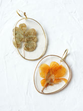 Load image into Gallery viewer, Nasturtium Flower + Moringa Leaves Hand-Sculpted Hoop Earrings