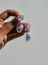 Load image into Gallery viewer, Larkspur Petal Double Gem Stud Dangler Earrings (925 Silver)