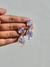 Load image into Gallery viewer, Larkspur Petal Double Gem Stud Dangler Earrings (925 Silver)