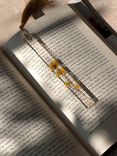 Load image into Gallery viewer, ShopKuhoo's resin bookmark with real mustard flowers and golden tassel, perfect for gifting