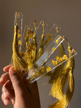 Load image into Gallery viewer, Real mustard flowers preserved in resin, featured in a handcrafted bookmark from ShopKuhoo