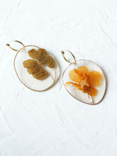 Load image into Gallery viewer, Nasturtium Flower + Moringa Leaves Hand-Sculpted Hoop Earrings
