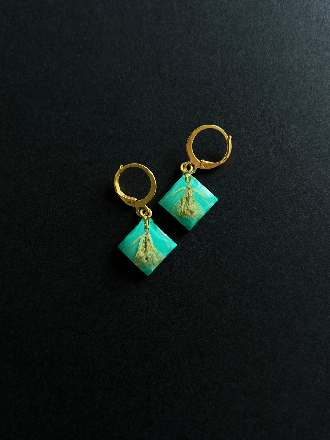 Sarso / Mustard Flower Huggie Earrings (Teal) -1