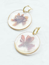 Load image into Gallery viewer, Orange Cosmos Flower Hand-Sculpted Hoop Earrings

