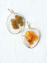 Load image into Gallery viewer, Nasturtium Flower + Moringa Leaves Hand-Sculpted Hoop Earrings
