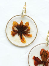Load image into Gallery viewer, Orange Cosmos Flower Hand-Sculpted Hoop Earrings
