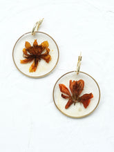 Load image into Gallery viewer, Orange Cosmos Flower Hand-Sculpted Hoop Earrings
