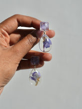 Load image into Gallery viewer, Larkspur Petal Double Gem Stud Dangler Earrings (925 Silver)
