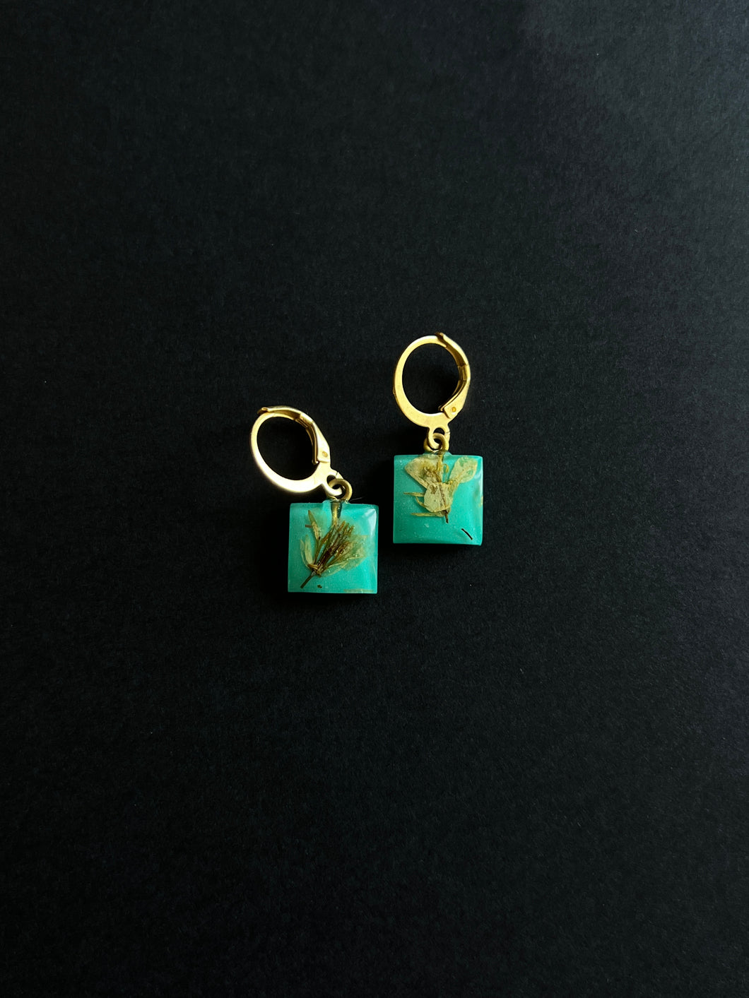 Sarso / Mustard Flower Huggie Earrings (Teal) -2