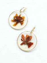 Load image into Gallery viewer, Orange Cosmos Flower Hand-Sculpted Hoop Earrings
