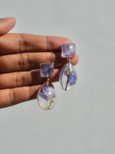 Load image into Gallery viewer, Larkspur Petal Double Gem Stud Dangler Earrings (925 Silver)
