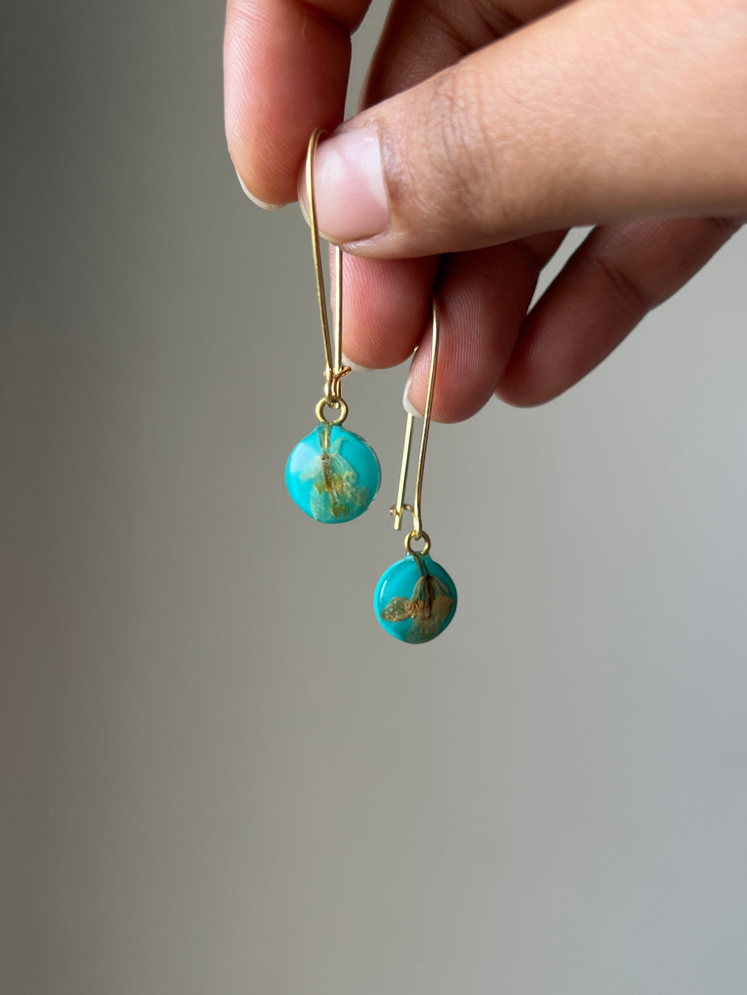 Sarso / Mustard Flower Kidney Hoop Earrings (Turquoise) -4