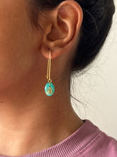 Load image into Gallery viewer, Sarso / Mustard Flower Kidney Hoop Earrings (Turquoise) -1
