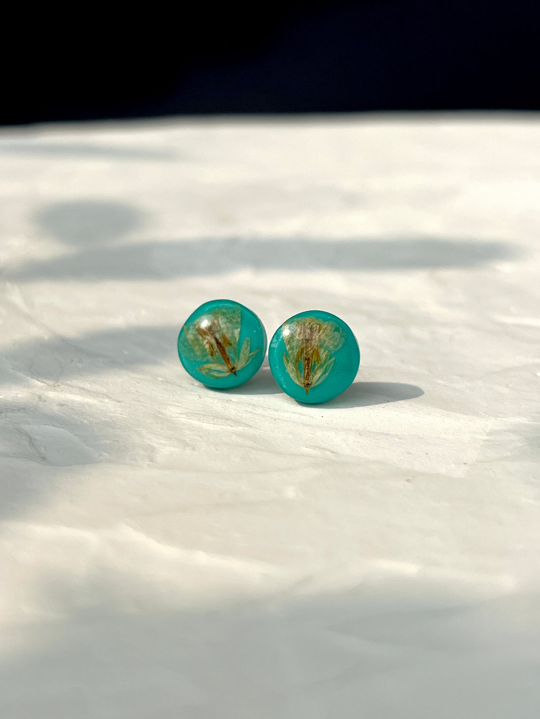 Sarso / Mustard Flower Stud Earrings (Turquoise) -1