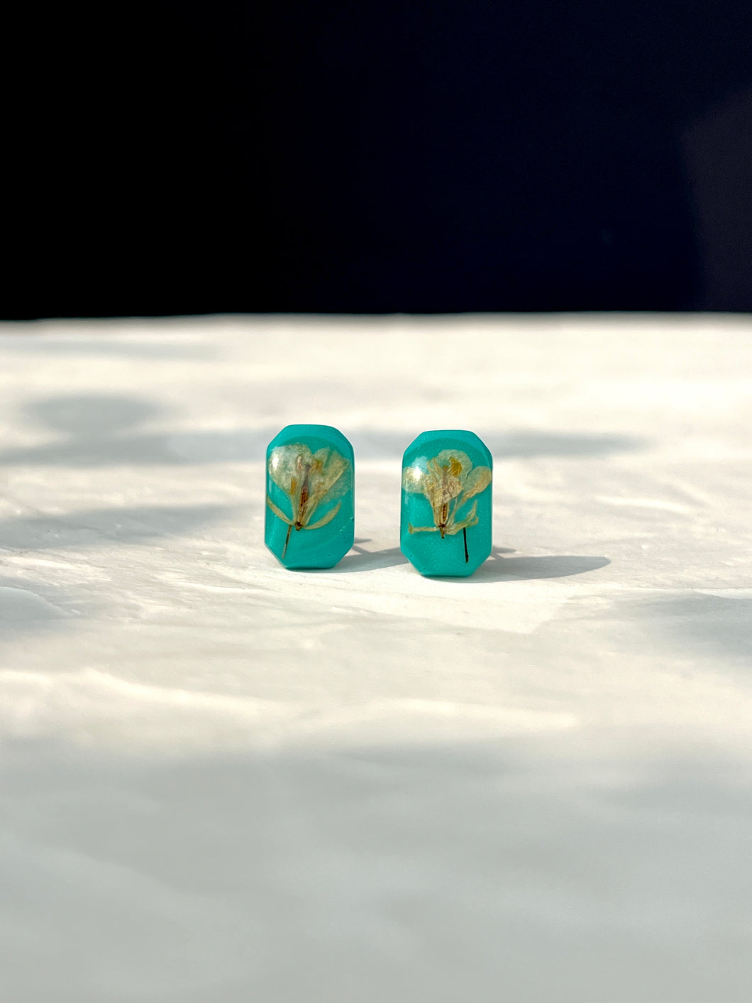 Sarso / Mustard Flower Stud Earrings (Turquoise) -2