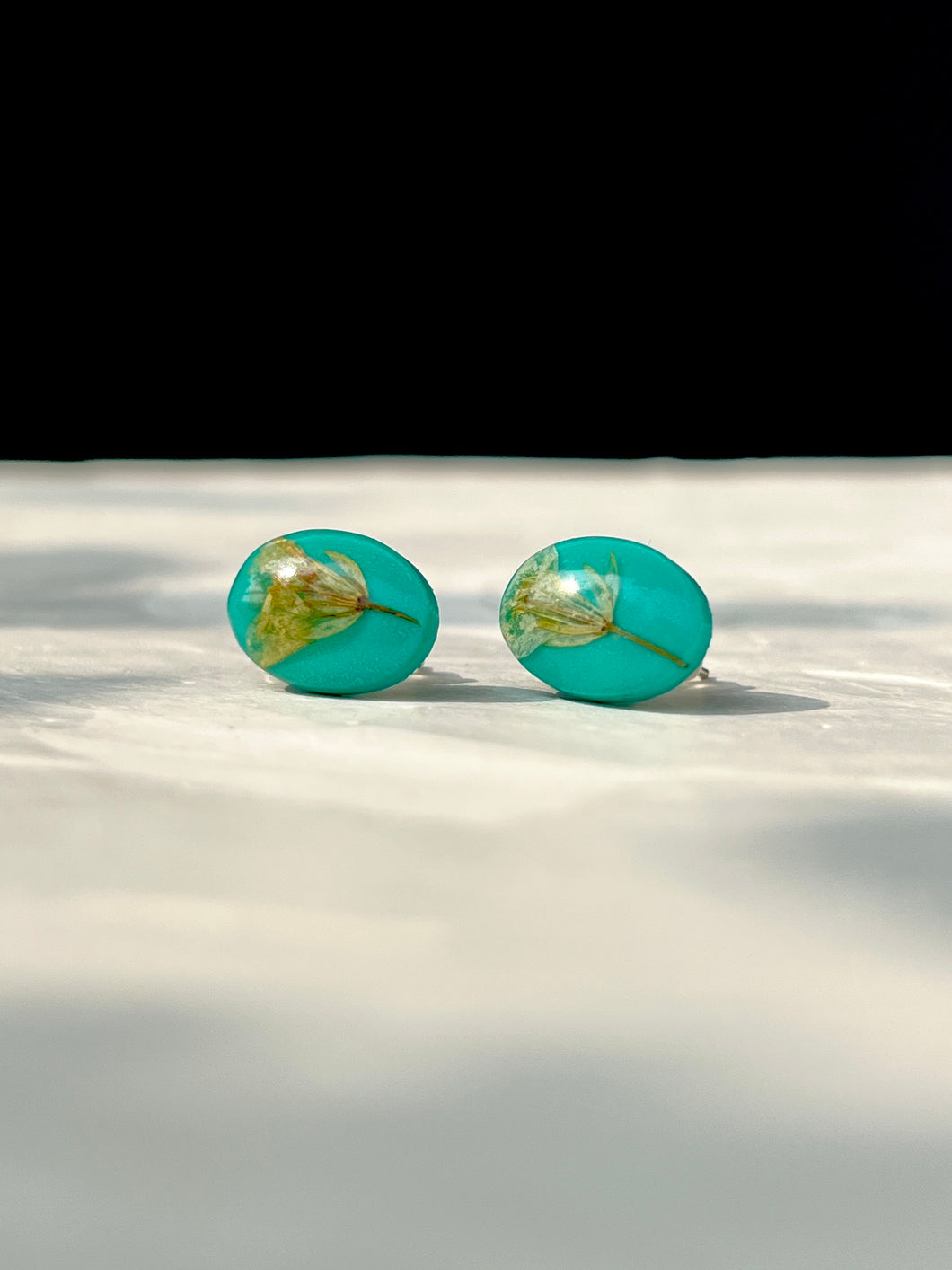 Sarso / Mustard Flower Stud Earrings (Turquoise) -4