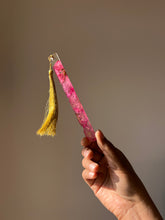 Load image into Gallery viewer, Elegant pink petal Bougainvillea resin bookmark with a shimmering gold tassel, perfect for gifting to readers and nature lovers.
